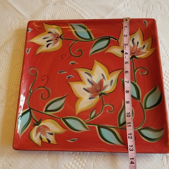 Southern Living at Home Gail Pittman Red Bountiful 13" Square Platter Floral - Picture 4 of 5